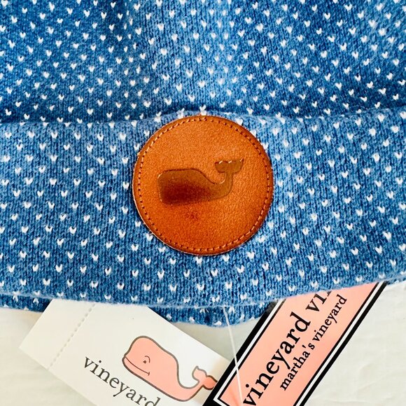 VINEYARD VINES BIRDSEYE KNIT HAT MOONSHINE BEANIE BLUE AND WHITE ONE SIZE - Picture 2 of 5